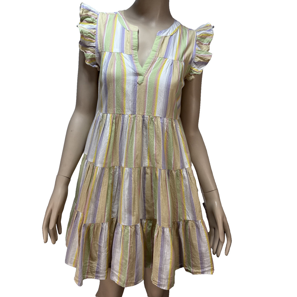 Roller Rabbit Darrell‎ Stripe Pippa Dress Size XS Pastel Cotton Tiered Mini